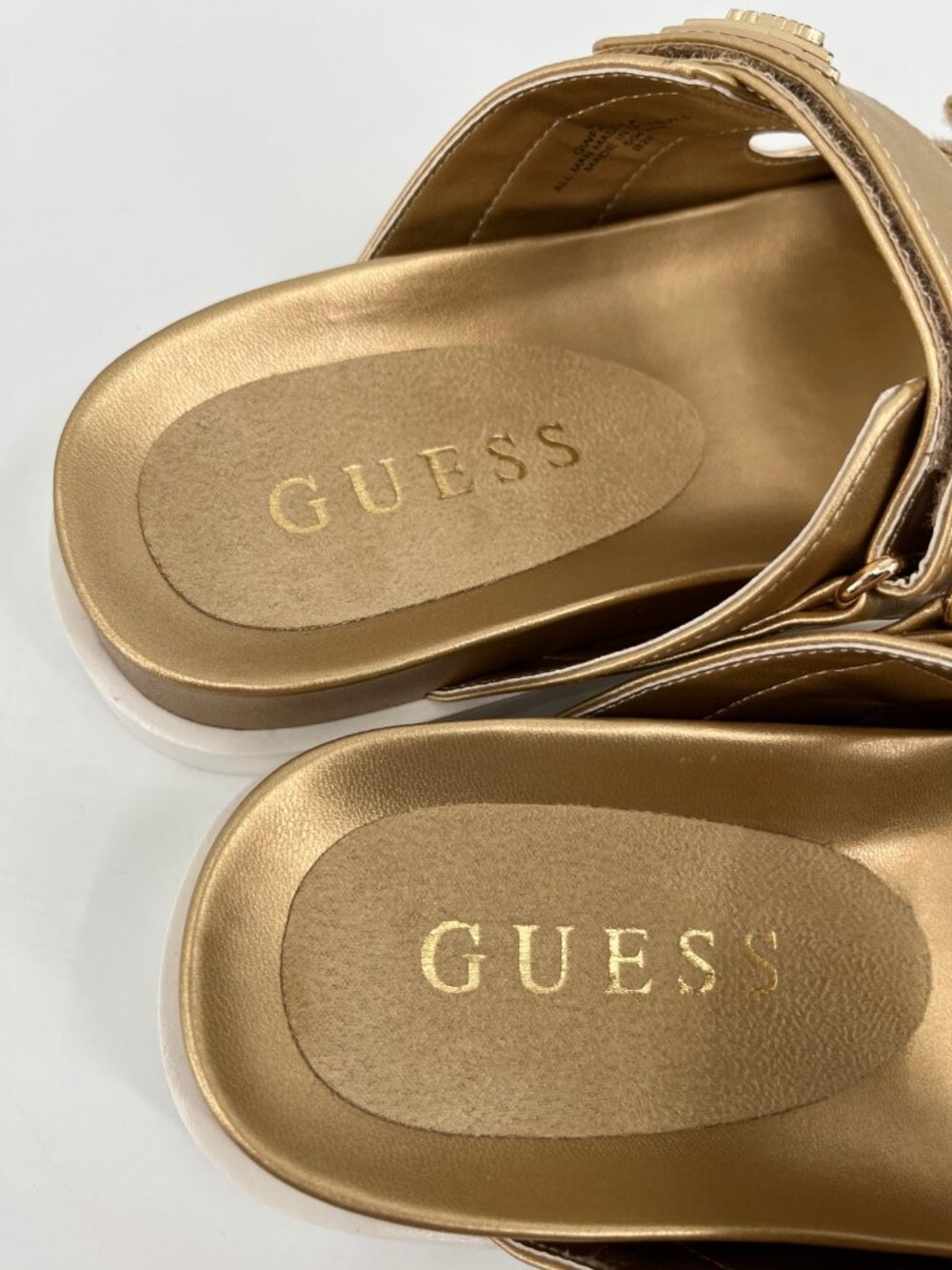 Guess Fabula Lug Sole Sandals Gold Size 9M Faux Leather Hook Loop Platform Slide - Picture 11 of 15